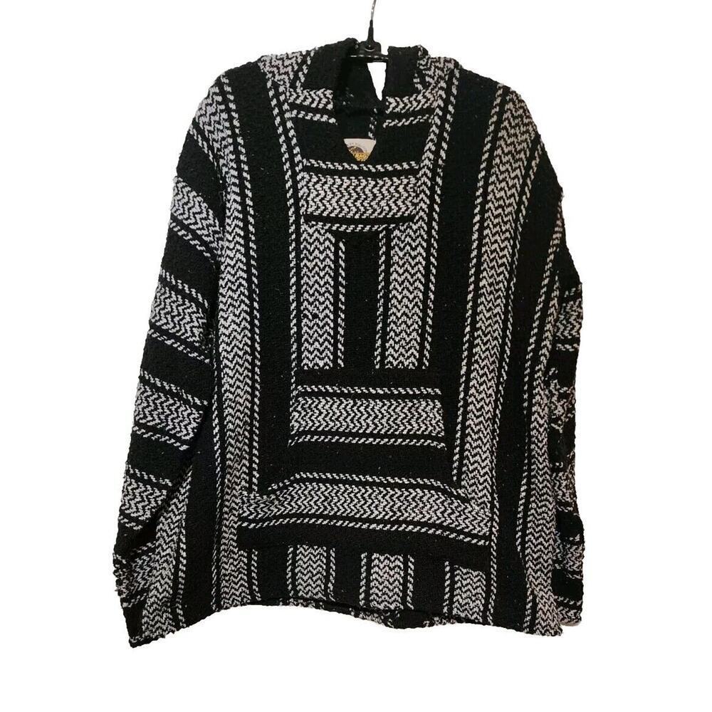 Earth Ragz Baja Hoodie Black White Stripe Size Medium